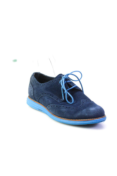 Cole Haan Womesn Suede Lace Up Low Top Oxfords Sneakers Blue Size 8.5