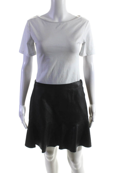 Rebecca Taylor Womens Faux Leather Side Zip Ruffled A-Line Skirt Black Size 8