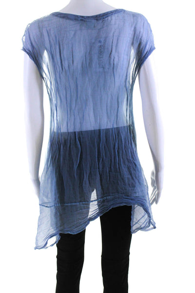 Beth Schaeffer Womens Cap Sleeve V Neck Sheer Draped Top Blue Size Medium