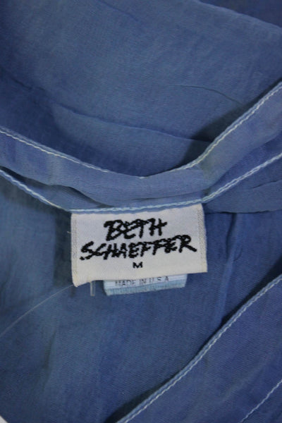 Beth Schaeffer Womens Cap Sleeve V Neck Sheer Draped Top Blue Size Medium