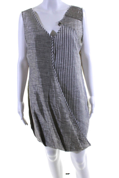 Elisa Cavaletti Womens Sleeveless Striped Mini Shift Dress Gray Size Large