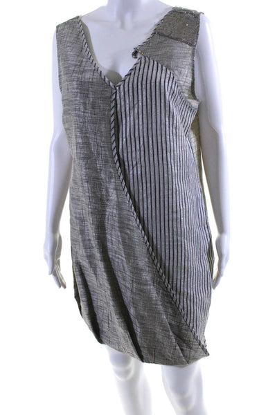 Elisa Cavaletti Womens Sleeveless Striped Mini Shift Dress Gray Size Large