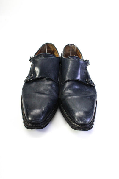 Jose Real Mens Leather Buckled Whole One-Piece Oxford Loafers Blue Size EUR42
