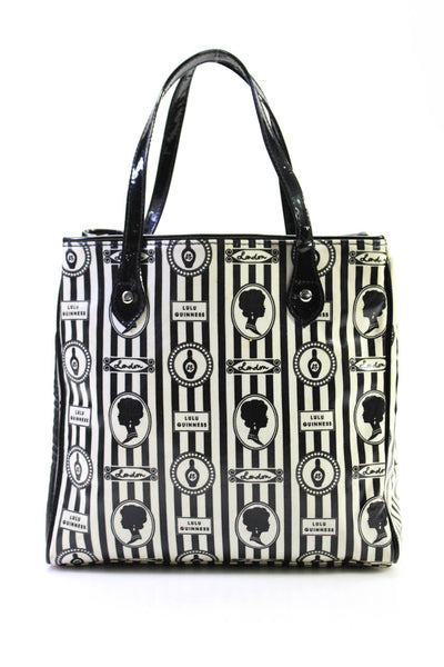 Lulu Guinness Womens Striped Graphic Zipped Double Strapped Tote Handbag Black