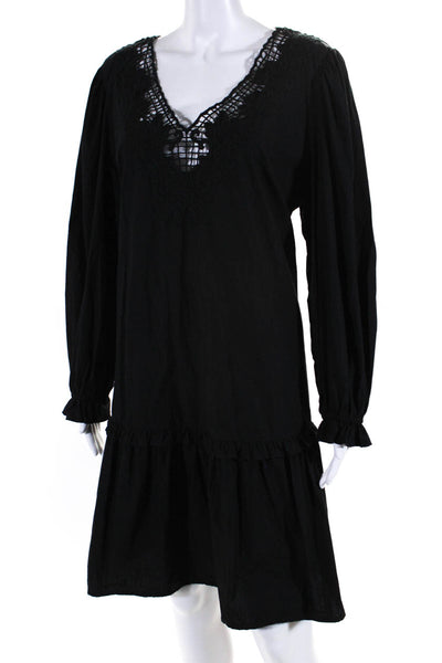 J Crew Womens Floral Embroidered Cutout Long Sleeved V Neck Dress Black Size XL