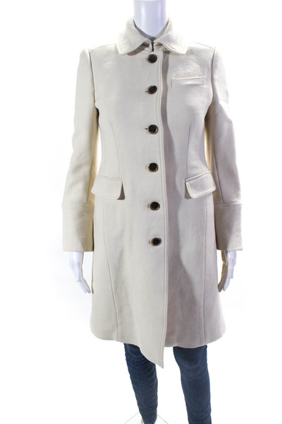 J Crew Womens Wool Double Cloth Buttoned Collared Long Sleeve Coat White Size 2