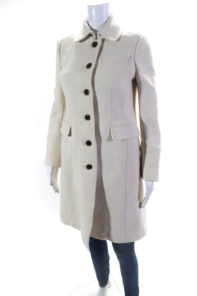 J Crew Womens Wool Double Cloth Buttoned Collared Long Sleeve Coat White Size 2