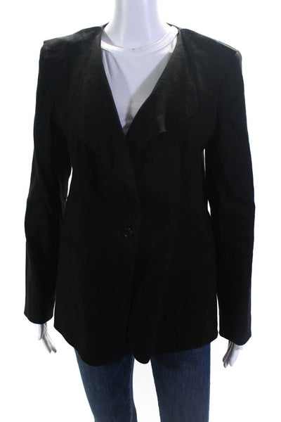 DKNY Womens Linen Buttoned Collared Draped Long Sleeve Blazer Black Size 12