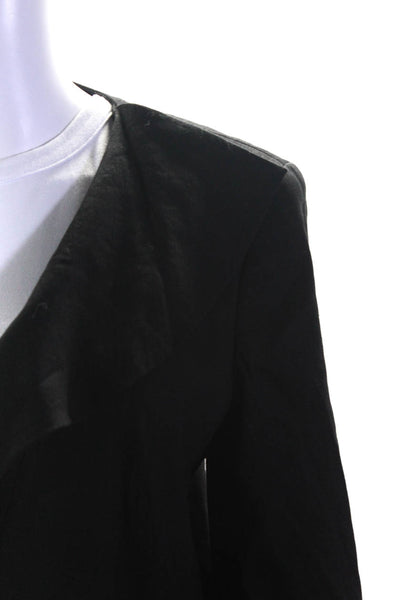 DKNY Womens Linen Buttoned Collared Draped Long Sleeve Blazer Black Size 12