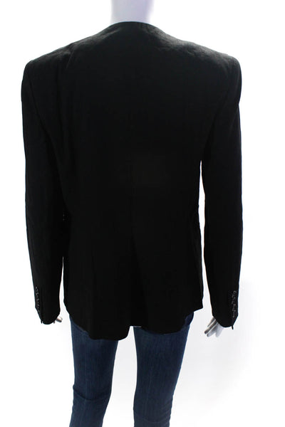 DKNY Womens Linen Buttoned Collared Draped Long Sleeve Blazer Black Size 12