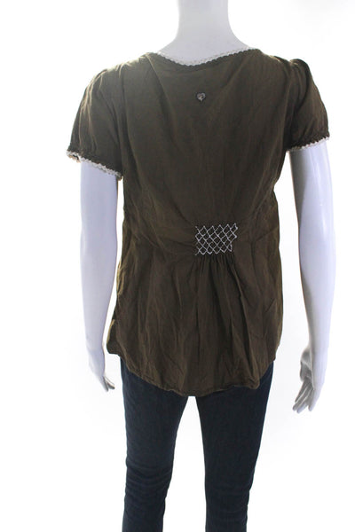 Kuhl Womens Short Sleeve Scoop Neck Embroidered Shirt Brown White Size Medium