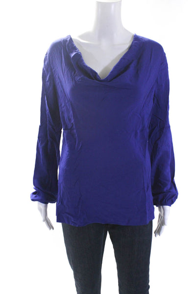 Theory Women's Round Neck Long Sleeves Blouse Blue Size P