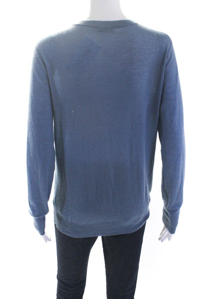 Joseph Womens Cashmere V-Neck Long Sleeve Pullover Sweater Top Blue Size M