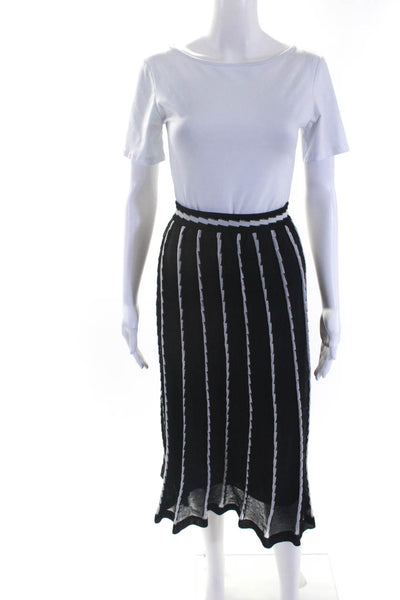 Missoni Womens Cotton Striped Pleat Elastic Waist A-Line Skirt Black Size EUR46