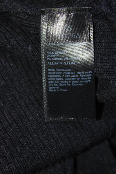 Allsaints Womens Merino Wool Crewneck Asymmetrical Sweater Dress Black Size XS