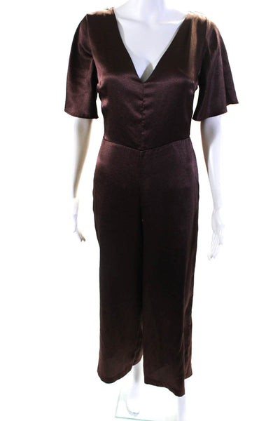 Louna Womens V-Neck Tie Back Jumpsuit Brown Size 6 13233754