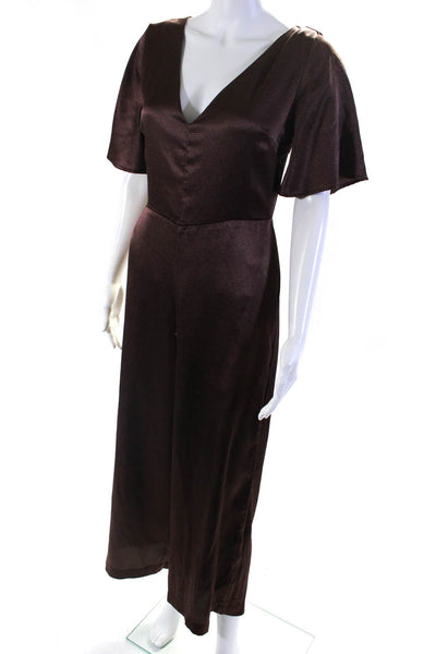 Louna Womens V-Neck Tie Back Jumpsuit Brown Size 6 13233754