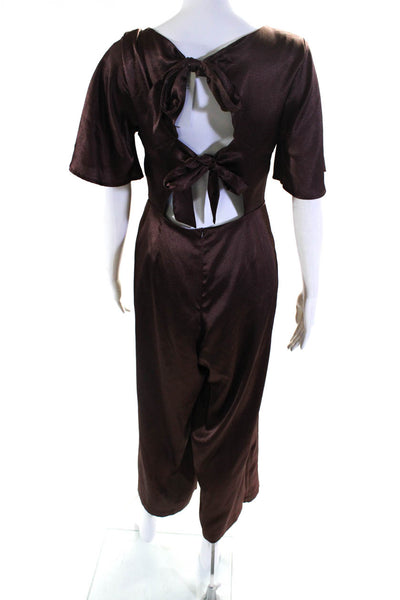 Louna Womens V-Neck Tie Back Jumpsuit Brown Size 6 13233754