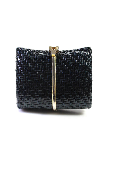 Rodo Women's Woven Gold Tone Hinge Closure Clutch Bag Blue Size S