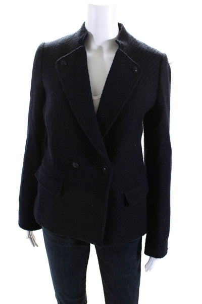 Vince Women's One-Button Lined Tweed Long Sleeve Jacket Blue Size 6