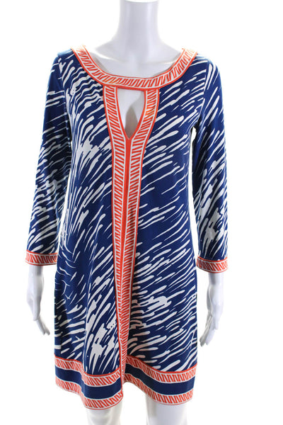 Tracy Negoshian Womens Long Sleeve Abstract Print Cutout Shift Dress Blue Size S