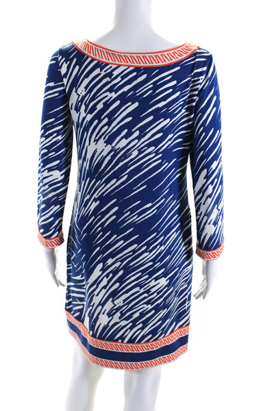 Tracy Negoshian Womens Long Sleeve Abstract Print Cutout Shift Dress Blue Size S