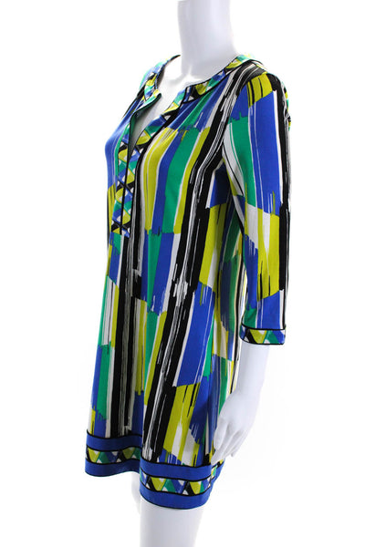 BCBGMAXAZRIA Women's Abstract Print V-Neck Shift Dress Multicolor Size S