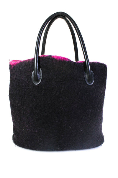 Mitta Ko Womens Double Handle Medium Felt Tote Handbag Purple Pink