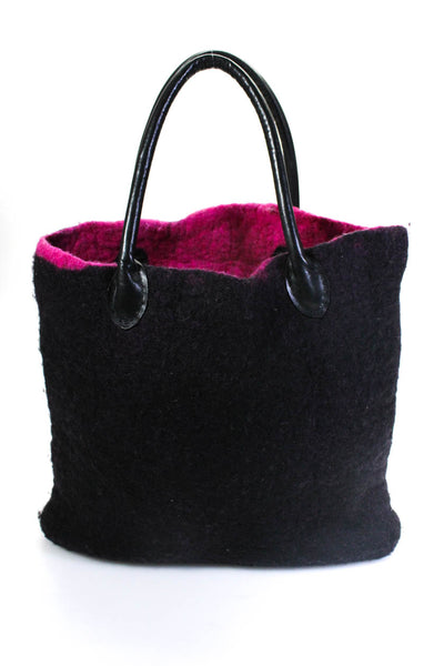 Mitta Ko Womens Double Handle Medium Felt Tote Handbag Purple Pink