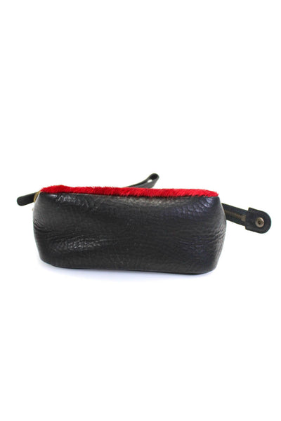 Will Leather Goods Womens Zip Top Pony Hair Trim Wristlet Handbag Black Red