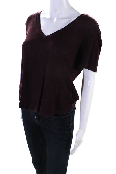 ALC Women's V-Neck Short Sleeves Basic T-Shirt Burgundy Size S