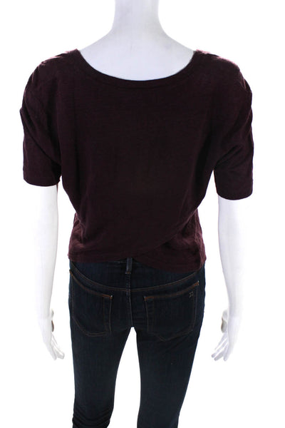 ALC Women's V-Neck Short Sleeves Basic T-Shirt Burgundy Size S