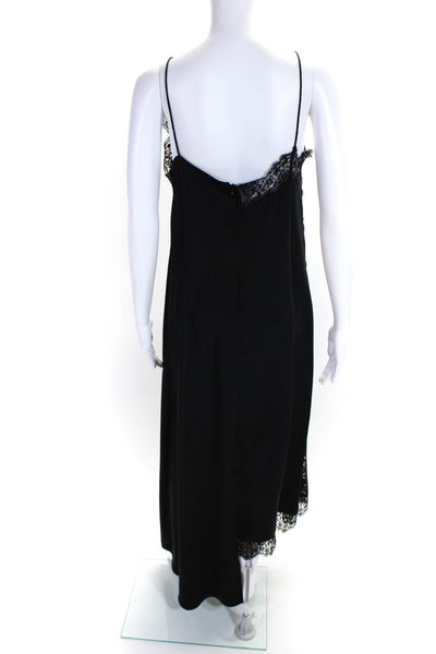 Stella McCartney Womens Spaghetti Strap Lace Trim Silk Midi Dress Black IT 40