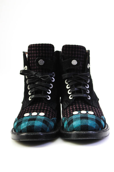 Laurence Dacade Womens Suede Plaid Print Patchwork Combat Boots Black Size 6US