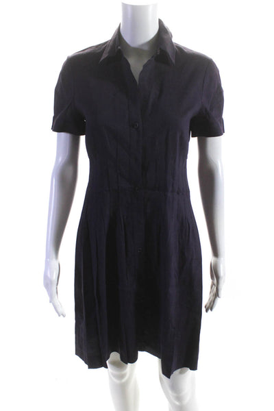 Theory Women's Collar Short Sleeves Button Up Mini Dress Purple Size 6