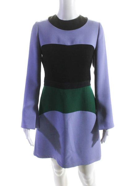 Marni Womens Back Zip Long Sleeve Crew Neck Shift Dress Purple Black Green IT 40