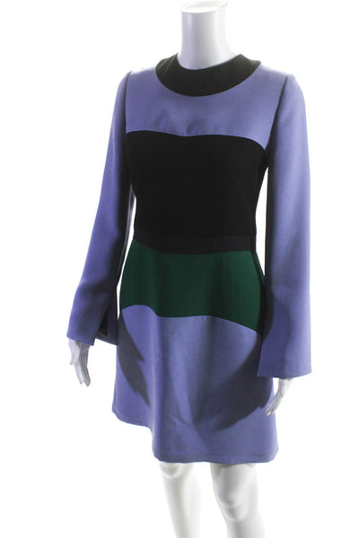 Marni Womens Back Zip Long Sleeve Crew Neck Shift Dress Purple Black Green IT 40