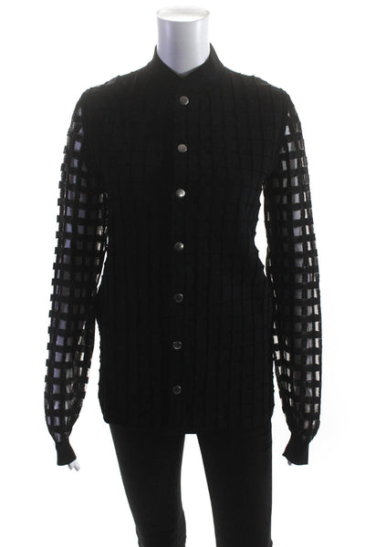 Piece D Anarchive Womens Button Up Sheer Check Sleeve Knit Jacket Black Medium