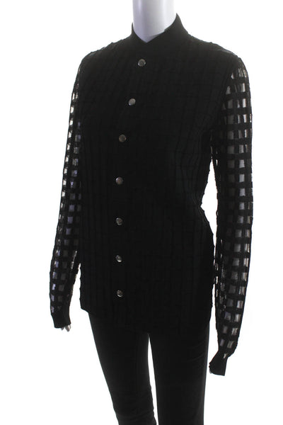 Piece D Anarchive Womens Button Up Sheer Check Sleeve Knit Jacket Black Medium