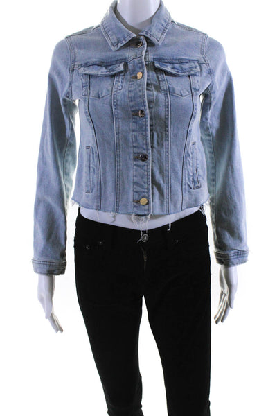 Tractr Womens Blue Light Wash Cotton Distress Denim Jacket Size L