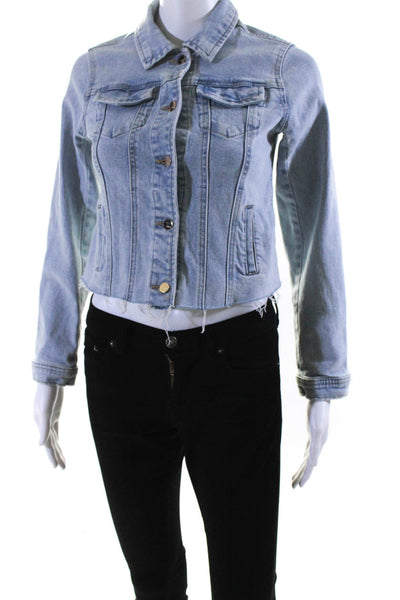 Tractr Womens Blue Light Wash Cotton Distress Denim Jacket Size L