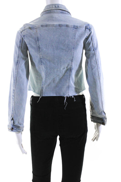 Tractr Womens Blue Light Wash Cotton Distress Denim Jacket Size L