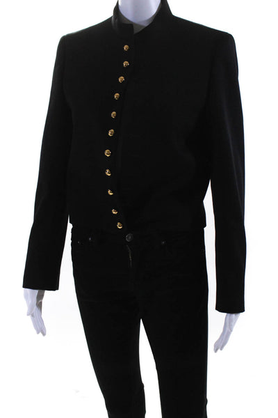 Celine Womens Black Wool High Neck Cropped Long Sleeve Jacket Size 40