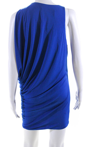 Les Reveries Womens Blue One Shoulder Sleeveless Drape Mini Dress Size S