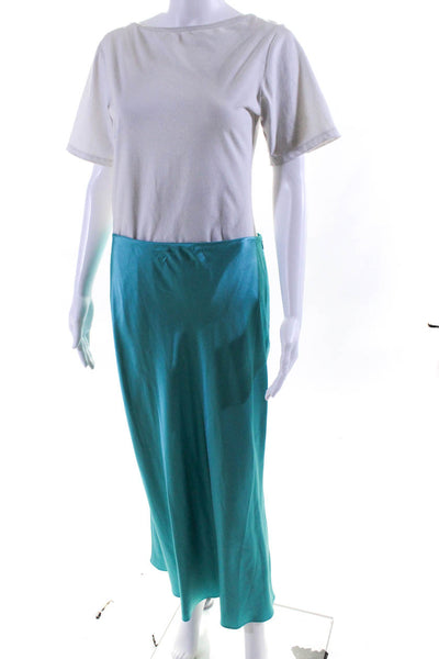 Sablyn Womens Teal Satin Silk Midi A-Line Skirt Size L