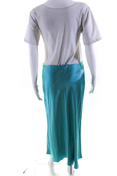 Sablyn Womens Teal Satin Silk Midi A-Line Skirt Size L