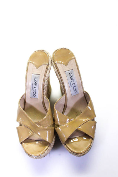 Jimmy Choo Women's Open Toe Espadrille Wedge Sandals Beige Size 9