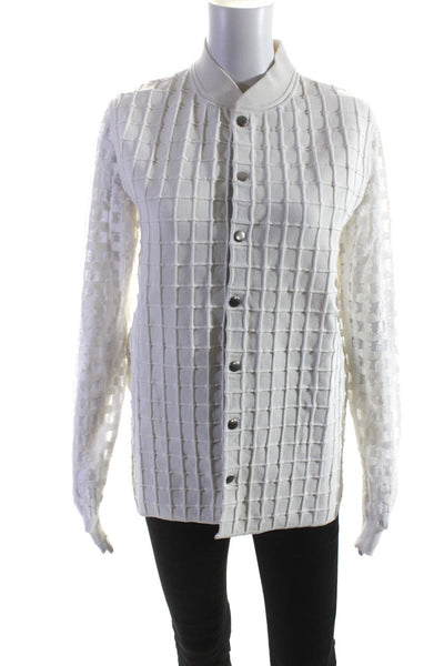 Piece D Anarchive Womens Button Up Sheer Check Sleeve Knit Jacket White Medium