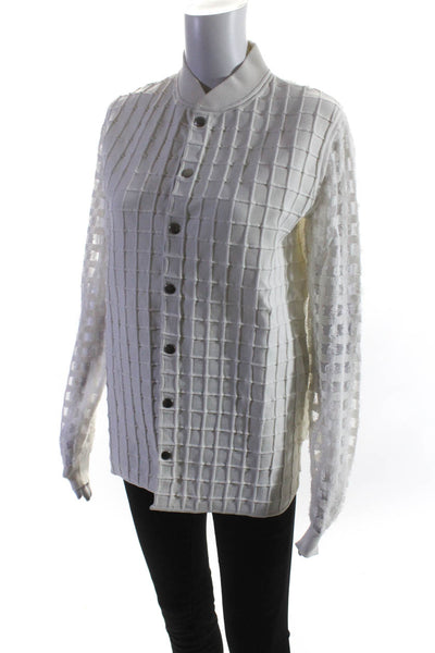 Piece D Anarchive Womens Button Up Sheer Check Sleeve Knit Jacket White Medium