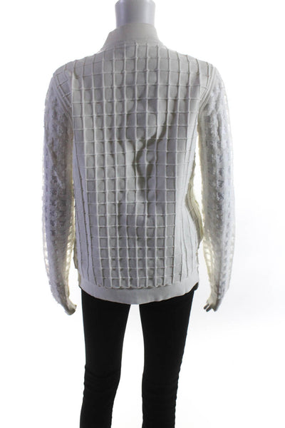 Piece D Anarchive Womens Button Up Sheer Check Sleeve Knit Jacket White Medium